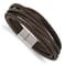 Brown Leather and Stainless Steel Brushed Multi Strand 8-inch Bracelet