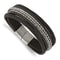 Black Leather and Stainless Steel Polished Multi-Strand 8.5-inch Bracelet