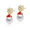 Festive Snowflake And Santa Hat Shell Pearl And CZ Drop Earrings In 14K
Gold Over Brass