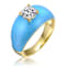 CZ And Blue Enamel Dome Ring In 14K Gold Over Brass