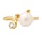 White Cubic Zirconia and 8mm Cultured Freshwater Pearl 14k Yellow Gold
Over Silver Cat Ring 0.10ctw