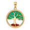 14k Yellow Gold Textured Enameled Tree of Life Pendant