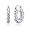 Ribbed Tubular Hoop Earrings In Rhodium Over Brass