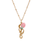 Yellow Base Metal Pink Flower Drop Necklace 18"