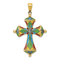 14k Yellow Gold Multi-Color Enamel Cross Pendant