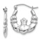 Rhodium Over 14k White Gold 3/8" Textured Claddagh Hoop Earrings