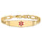 14k Yellow Gold Medical Soft Diamond Shape Red Enamel Figaro Link ID Bracelet