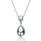 Double Bead Drop Pendant Necklace In Rhodium Over Brass