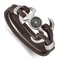 Brown Leather and Stainless Steel Polished Functional Compass 8.5-inch Bracelet