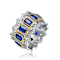 Sapphire Color CZ Two-Tone Cocktail Ring In White Gold And 14K Gold Over Brass