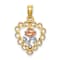 14k Tri-color Gold Textured Heart with Rose and Lace Trim Charm