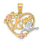 14K Tri-color Gold Polish Love Floral And Bird Heart Pendant
