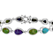 Multi-Color Turquoise Sterling Silver Station Bracelet 8x5mm