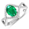 1.24ctw Green Emerald and Diamond 14K White Gold Halo Ring
