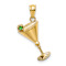 14k Yellow Gold Textured Martini Glass with Green Cubic Zirconia Olive Pendant