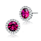 Ruby Color CZ Halo Stud Earrings In Sterling Silver