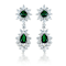 Emerald Color CZ Double Cluster Drop Earrings In Sterling Silver