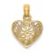 14k Yellow Gold 2D Filigree Heart with Flower Design Charm