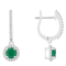 5mm Round Emerald 1/4 ctw Diamond Rhodium Over Sterling Silver Halo
Dangle Earrings