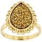 Golden Druzy Quartz Pear Solitaire Ring In 18K Gold Over Sterling Silver 3.61ct