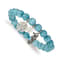 Stainless Steel Antiqued and Polished Seahorse Blue Dyed Jade Stretch Bracelet