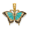 14k Yellow Gold Small Aqua Enamel Wings Butterfly Pendant