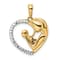 14k Two-tone Gold Diamond-Cut Mother and Baby Heart Pendant