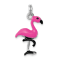 Rhodium Over Sterling Silver Hot Pink and Black Enameled Flamingo Charm