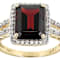 Garnet Emerald Cut And White Zircon Ring In Solid 14K Yellow Gold 3.67ctw