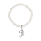 White Faux Pearl Bead Initial Charm Stretch Bracelet