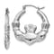 Rhodium Over 14k White Gold 1 1/16" Claddagh Hoop Earrings