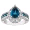 Sterling Silver Pear Shape London Blue Topaz and Lab Created White
Sapphire Ring 3.2ctw