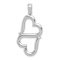 Rhodium Over 14k White Gold 3D Solid Double Hanging Hearts Pendant