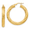 14k Yellow Gold 1 7/16" Textured Tube Hoop Earrings