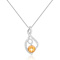 Round Citrine and White Sapphire Sterling Silver Pendant With Chain