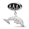 Sterling Silver LogoArt Delta Delta Delta Oval with Dolphin Dangle Bead