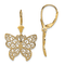 14K Yellow Gold Textured Butterfly with Beaded Filigree Wings Dangle Earrings