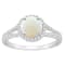7mm Round Opal 1/4 ctw Diamond Rhodium Over Sterling Silver Halo Ring