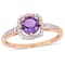Amethyst and Diamond 10K Rose Gold Halo Ring 0.79ctw