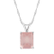 10x8mm Emerald Cut Rose Quartz Rhodium Over Sterling Silver Pendant With Chain