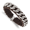 Brown Leather and Stainless Steel Brushed Polished and Textured 8.5-inch Bracelet