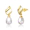 Freshwater Pearl Seashell Drop Earrings In 14K Gold Over Sterling Silver