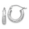 Rhodium Over 14k White Gold 3/8" Satin and Diamond-Cut Round Hoop Earrings