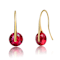 Ruby Color CZ Solitaire Drop Earrings In 14K Gold Over Brass