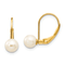 14K Yellow Gold 5-6mm White Round Freshwater Cultured Pearl Leverback Earrings