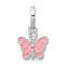Rhodium Over Sterling Silver Pink Enameled Butterfly Children's Pendant