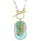 Bi-Color Turquoise Rectangular Cushion Paperclip Pendant Necklace In 18K
Gold Over Sterling Silver