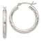 Sterling Silver Diamond-cut Satin 3x25mm Hoop Earrings