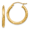 14k Yellow Gold Satin and Diamond-cut 13/16" Round Hoop Earrings