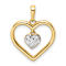 14K Two-tone Gold Diamond-Cut Heart with Dangle Heart Pendant